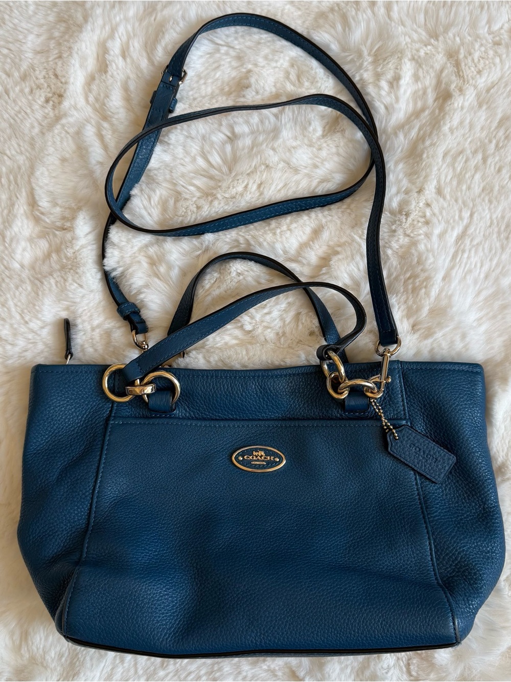 Authentic COACH Blue Pebbled Leather Mini Ellis Tote Crossbody Bag 35030